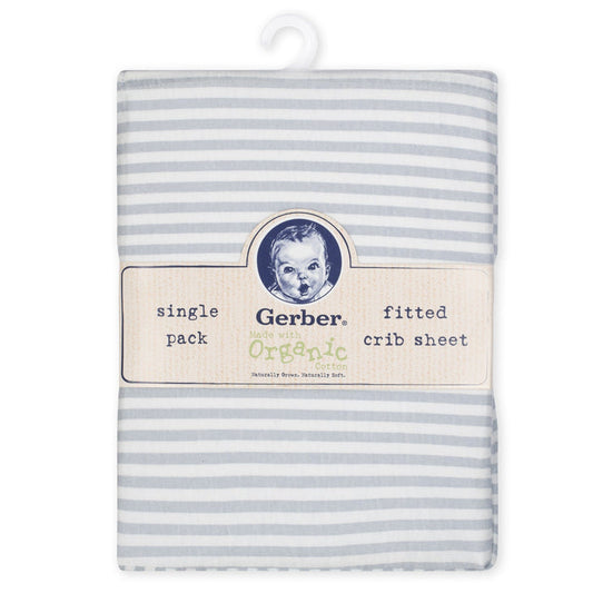 1-Pack Neutral Grey Stripe Organic Fitted Crib Sheet-Gerber Childrenswear