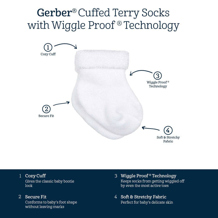 12-Pack Baby Neutral White Jersey Cuffed Bootie Socks