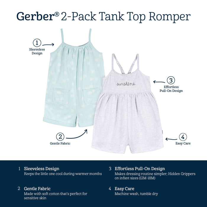 2-Pack Infant and Toddler Girls Light Grey Heather & Sand Dollars Rompers