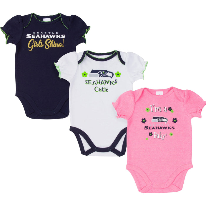 Seattle Seahawks Baby Girl Short Sleeve Bodysuit, 3-pack -Gerber Childrenswear