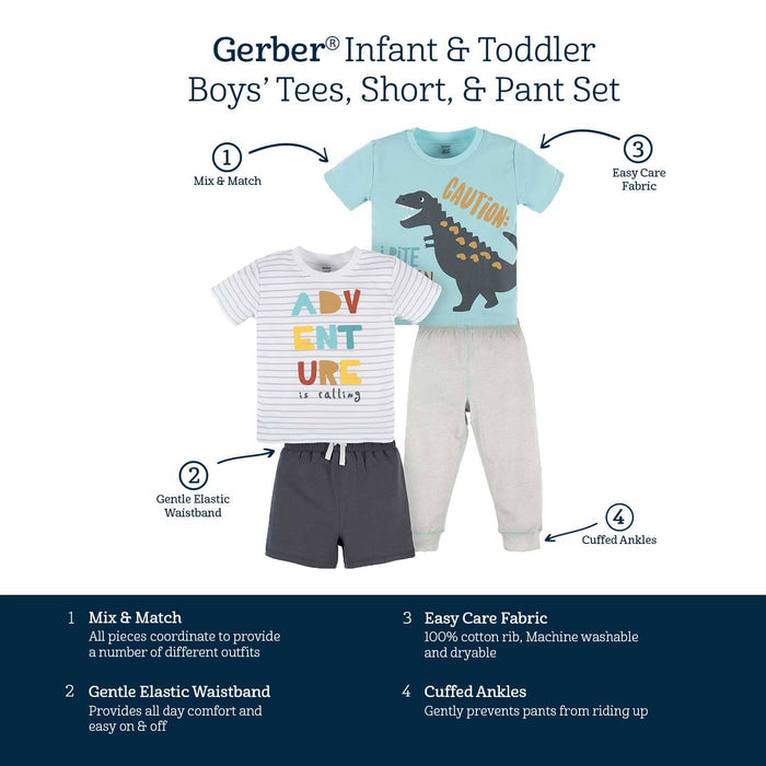 4-Piece Infant & Toddler Boys Dino Blues Tees, Shorts & Pants Set