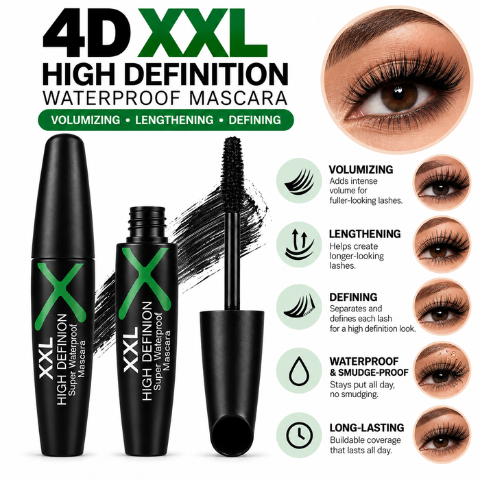 4D XXL High Definition Waterproof Mascara – Volumizing, Lengthening & Smudge-Proof Black Mascara Clessenza Beauty Store