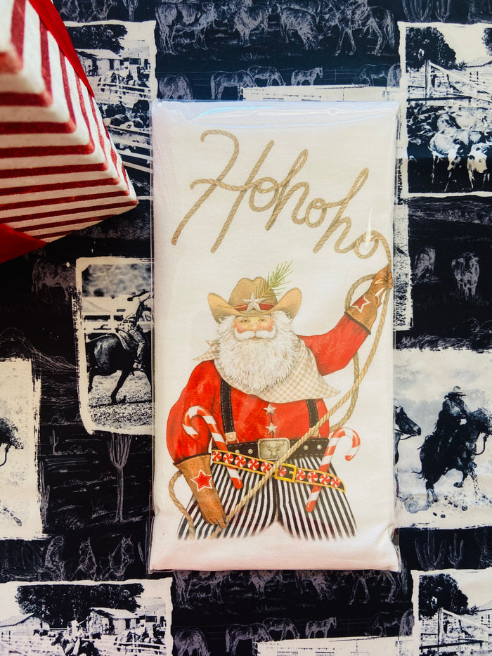 Hohoho Cowboy Santa Dish Towel - Deer Creek Mercantile