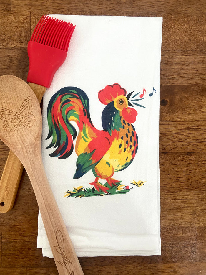 Retro Dish Towel - Rainbow Rooster - Deer Creek Mercantile