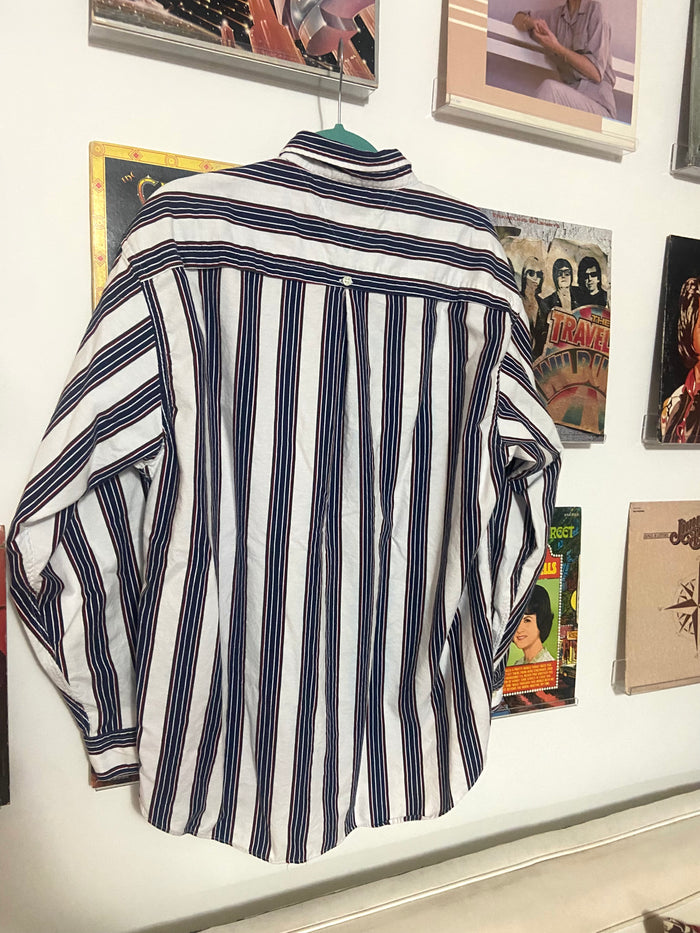 Vintage 90s Tommy Hilfiger Striped Top, Green/Blue,Burgundy, Size Large - Deer Creek Mercantile
