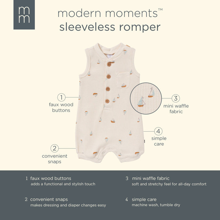 Baby Boys Beige Sailboat Sleeveless Romper rompers Modern Moments™ by Gerber®