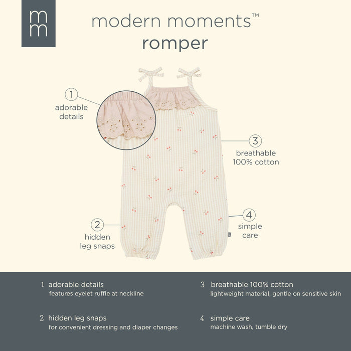 Baby Girls Beige Cherry Stripe Sleeveless Ruffle Romper rompers Modern Moments™ by Gerber®