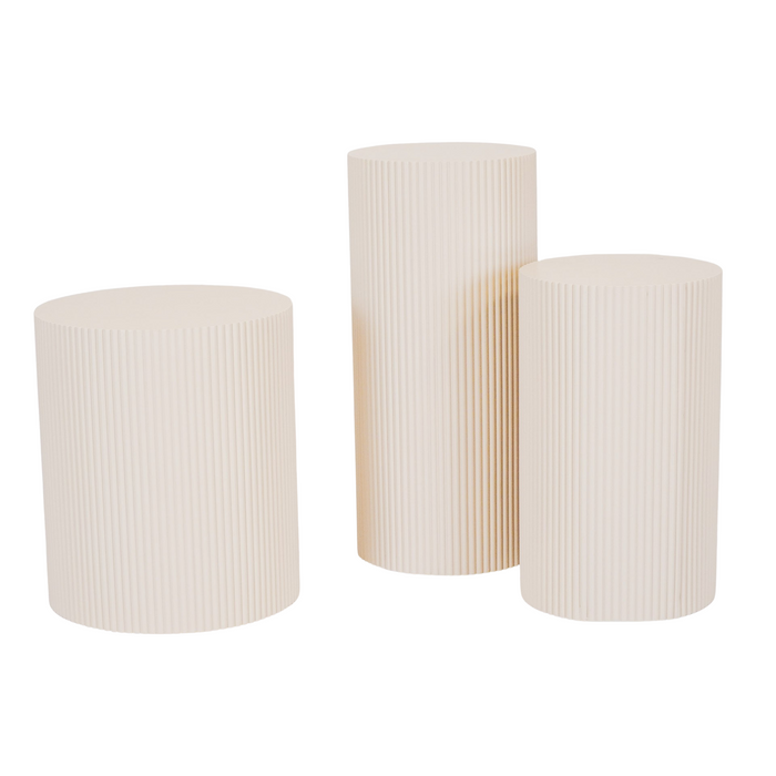 Bijzettafel Rond – Geribbelde Cilinder – MDF – Zand – 30x54cm