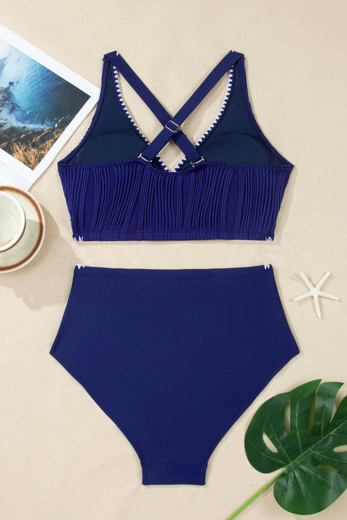 Bikinis taille haute texturés à col en V