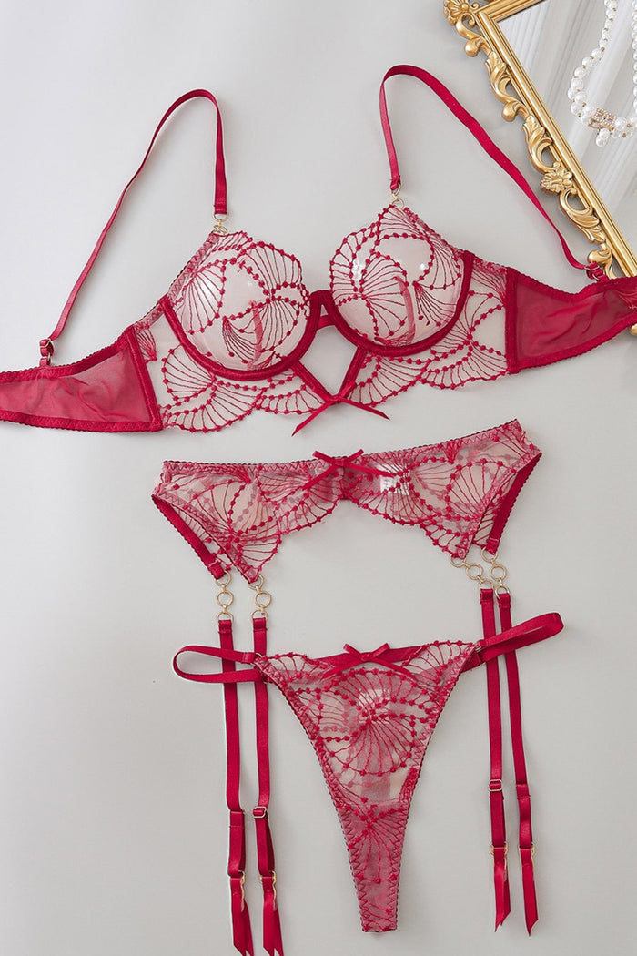 💖 Envoûtement Passion : Ensemble Lingerie Dentelle Rouge 💖