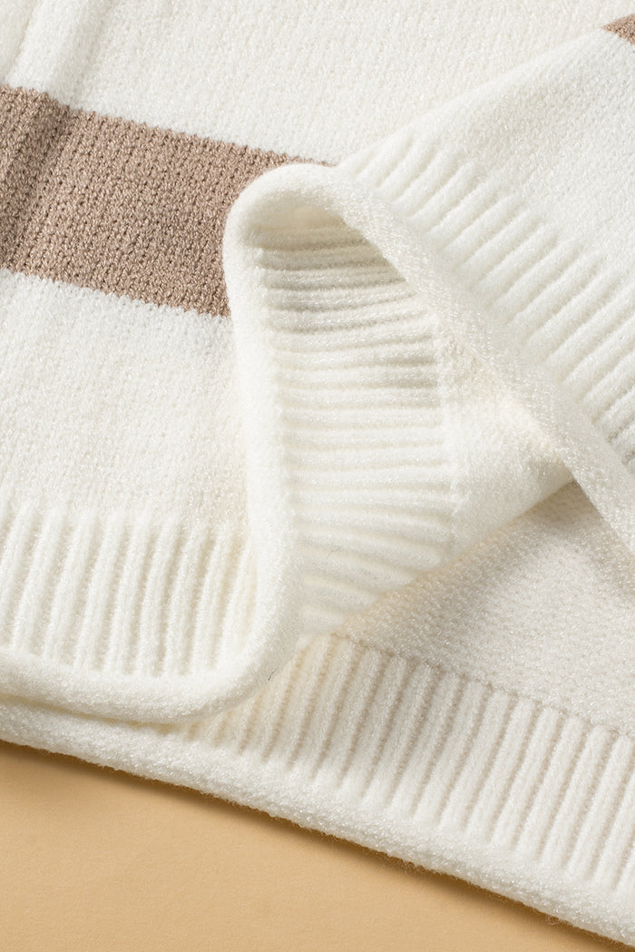 Haut tricoté léger à manches courtes et rayures kaki