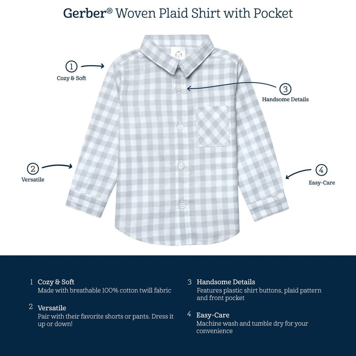 Infant & Toddler Boys Gray Plaid Woven Plaid Shirt-Gerber Childrenswear