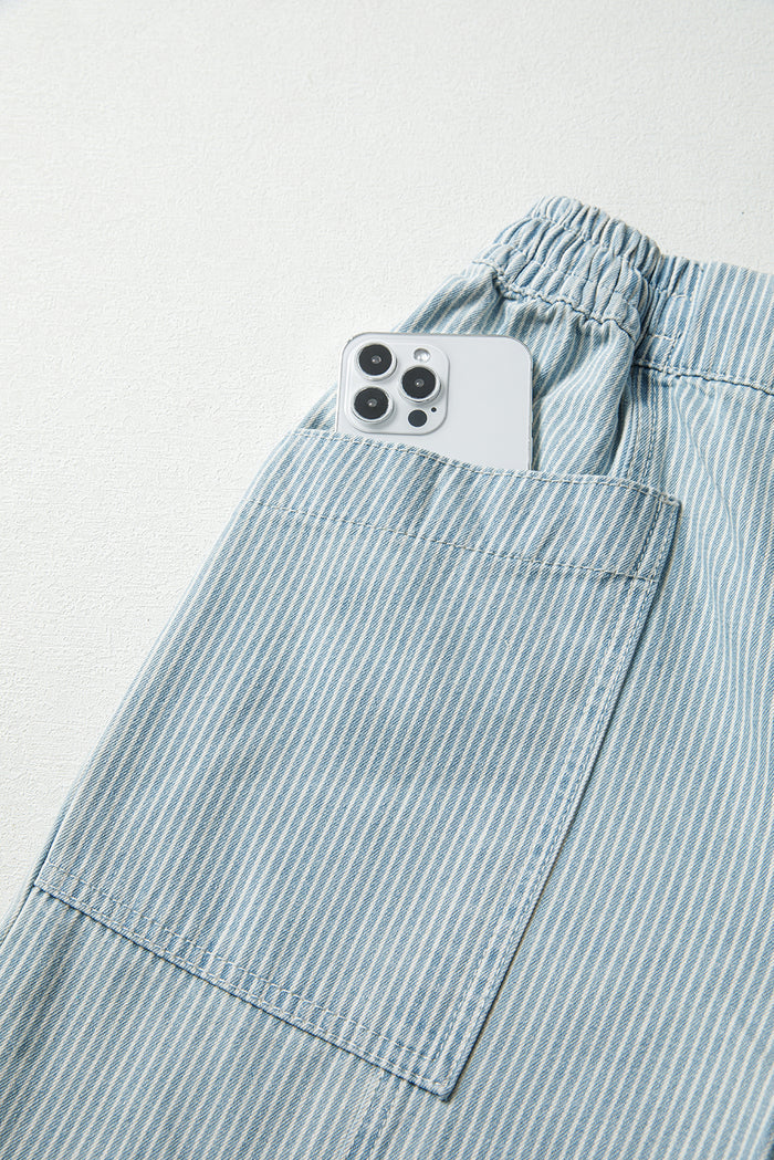 Jean à cordon de taille moyenne à rayures bleu ciel