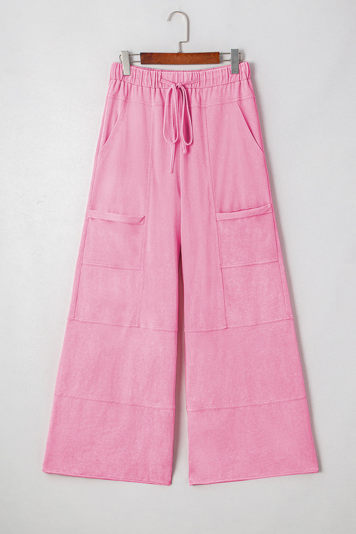 Pantalon à jambes larges rose délavé