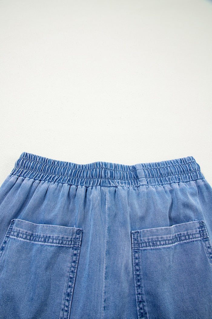 Pantalon en denim ample avec poches et taille élastique avec cordon de serrage Beau Blue