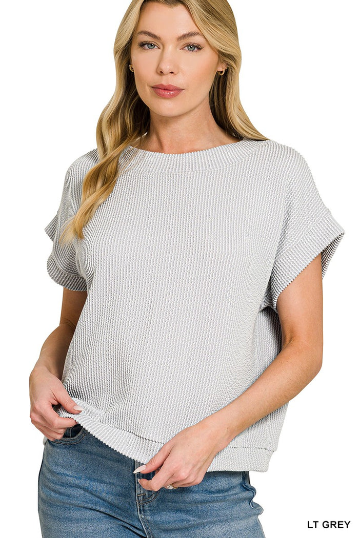 Pearl's Basic Ribbed Oversized Top *Light Gray - Deer Creek Mercantile