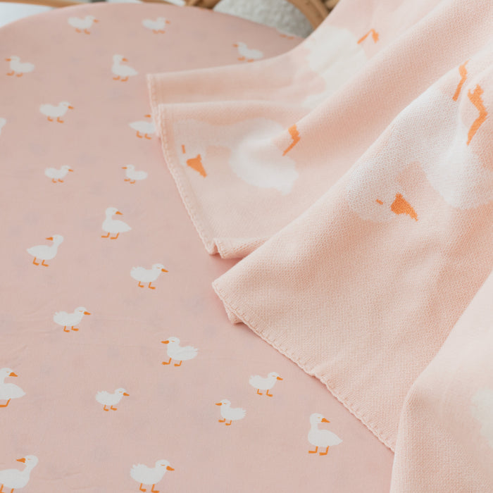 Pink Ducks Organic Fitted Cot Sheet