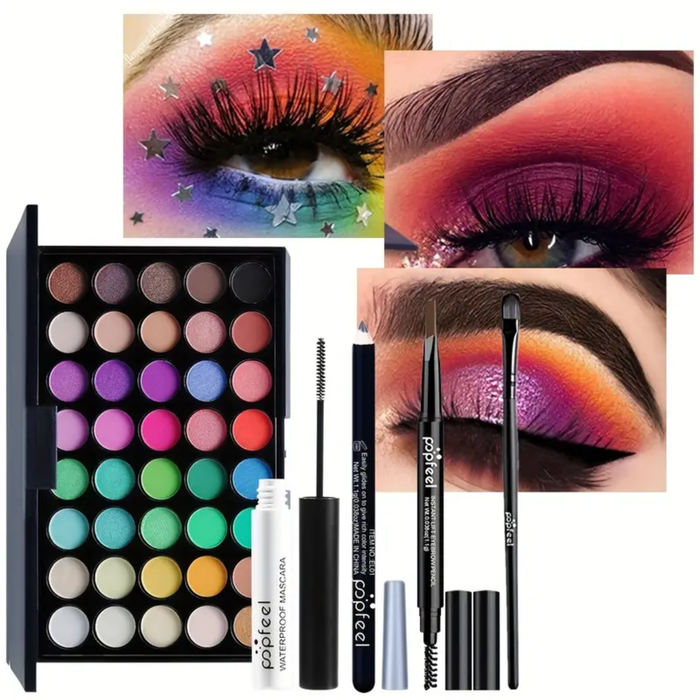POPFEEL – 40-Color Eyeshadow Palette with Mascara, Eyebrow Pencil & Brush Kit Popfeel