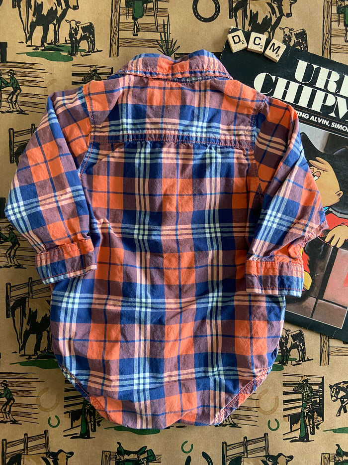 Pre-Loved OshKosh Plaid Bodysuit Orange/Blue *18 Months - Deer Creek Mercantile