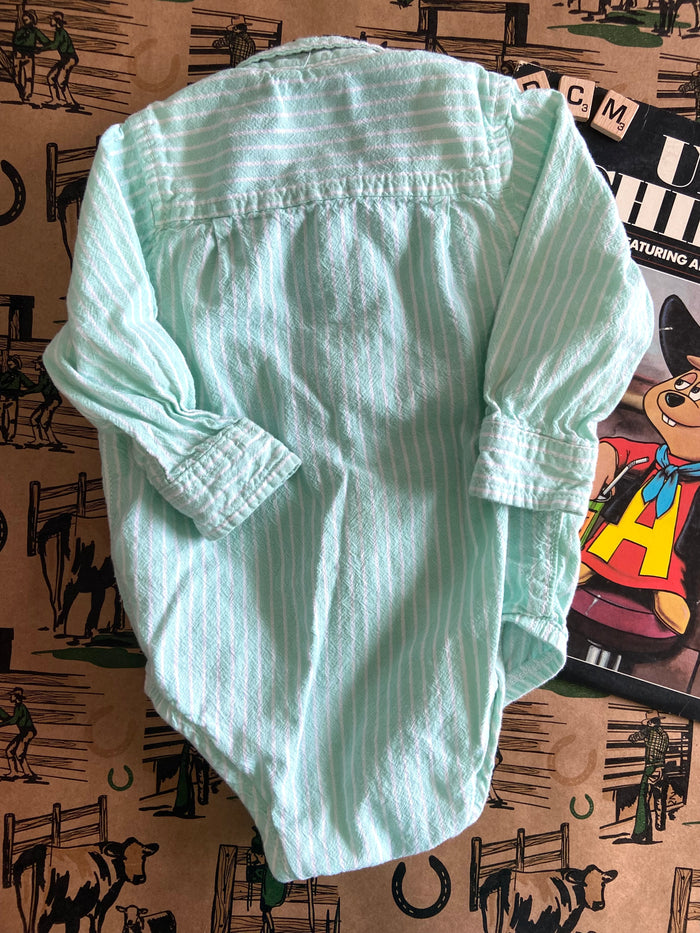 Pre-Loved Oshkosh Seafoam Green/White Striped Bodysuit *18 Months - Deer Creek Mercantile