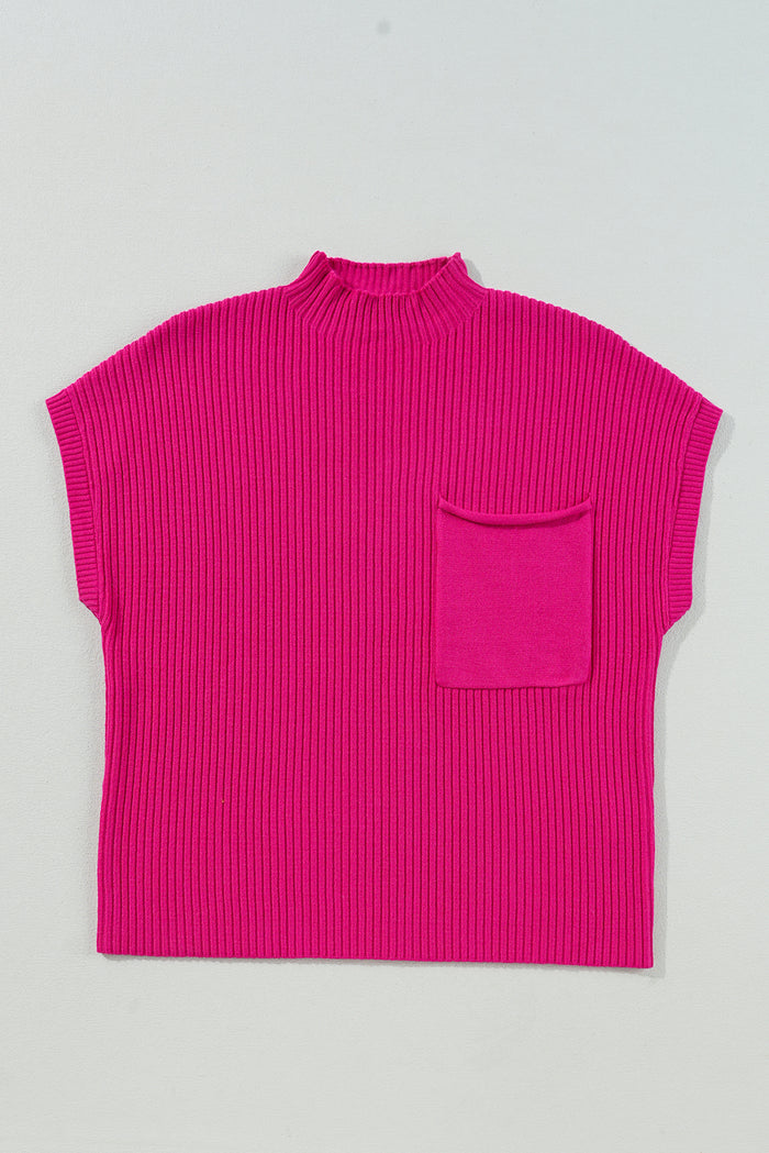 Pull à manches courtes en tricot côtelé *