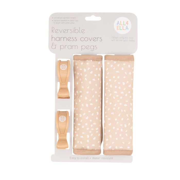 Reversible Harness Covers & Pram Pegs - Beige Dots
