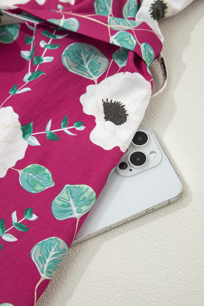 Robe courte mini à manches bouffantes et imprimé floral rouge