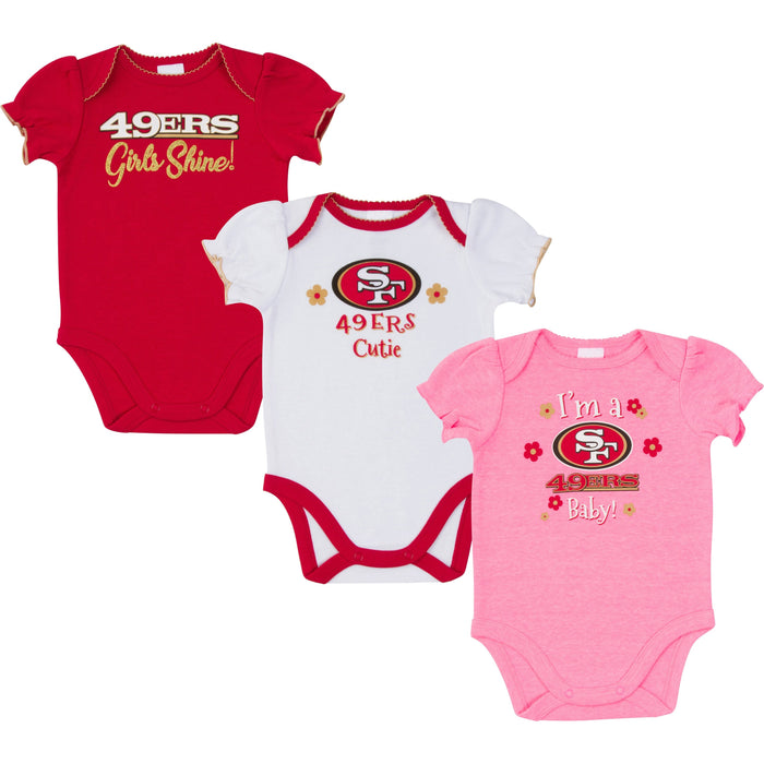 San Francisco 49ers Baby Girl Short Sleeve Bodysuit, 3-pack -Gerber Childrenswear