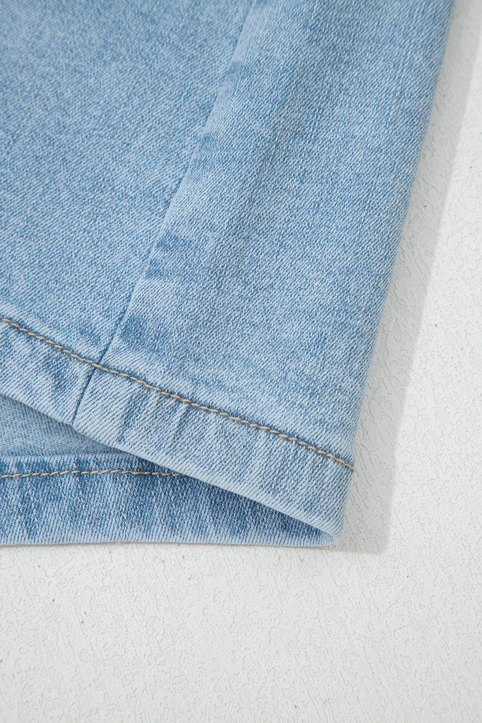 Short en jean taille haute à poches plaquées