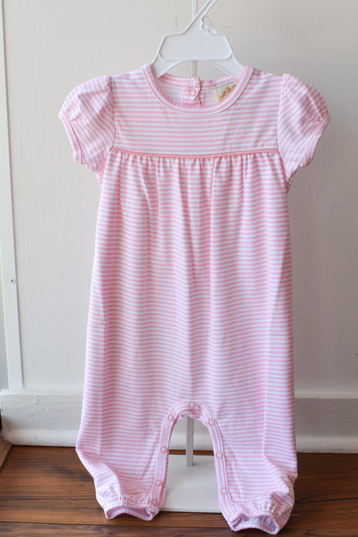 Short Sleeve Ramona Ruffle Romper-Sandpearl Stripe