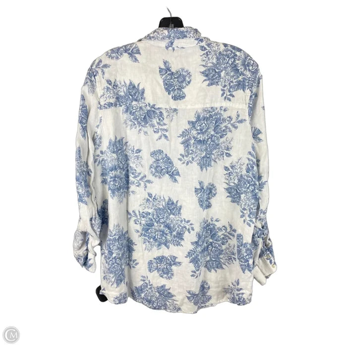 Top Long Sleeve By Rachel Zoe In Blue & White, Size: L