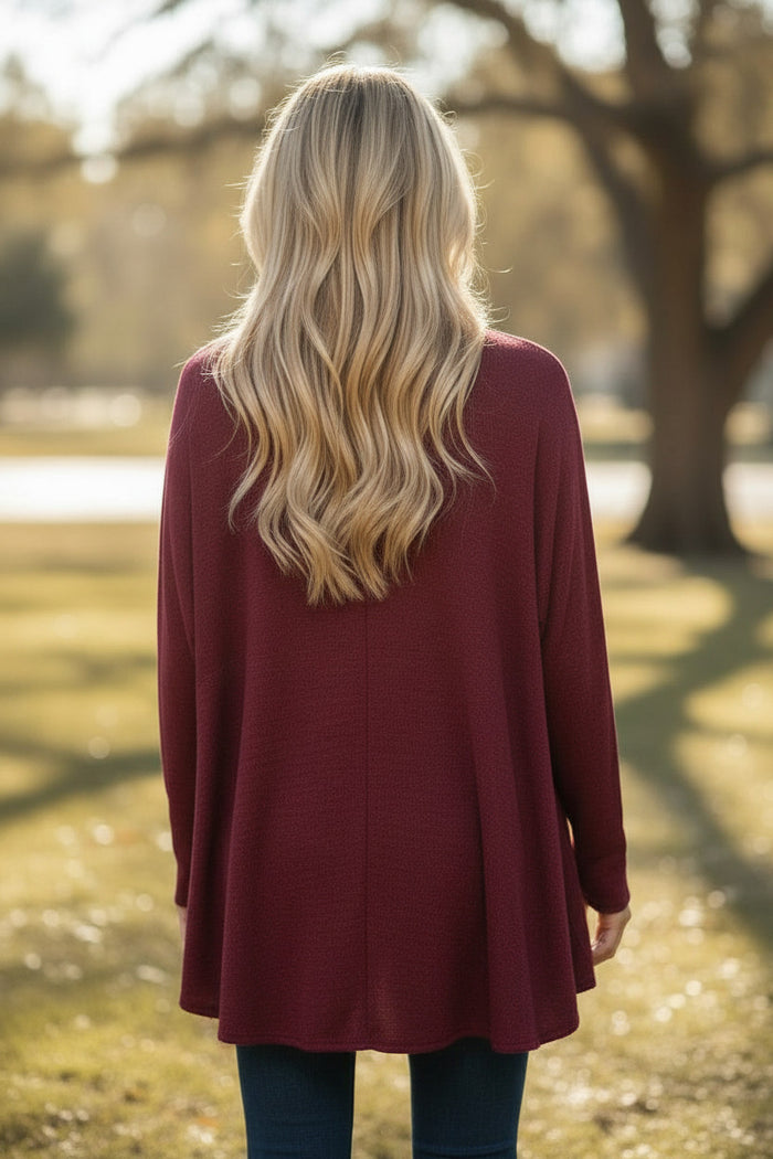 Tunique oversize en maille douce bordeaux