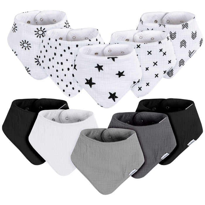10-Pack Baby Neutral Multi White Muslin Bandana Bib