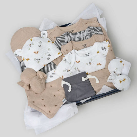 13-Piece Baby Neutral Safari Baby Essentials Gift Set outfits Gerber®