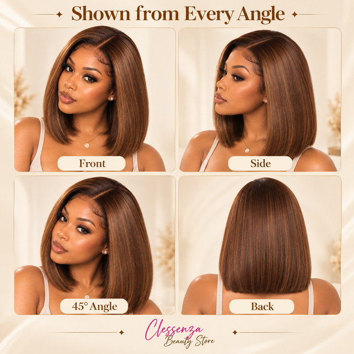 13×4 Lace Front Human Hair Bob Wig – Sleek Straight 10″ #4 Medium Brown Clessenza Beauty Store