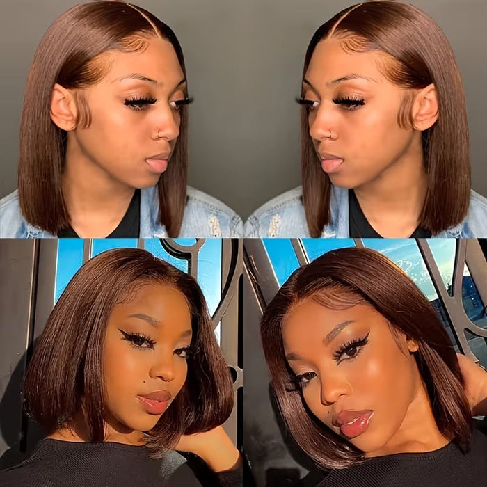 13×4 Lace Front Human Hair Bob Wig – Sleek Straight 10″ #4 Medium Brown Clessenza Beauty Store