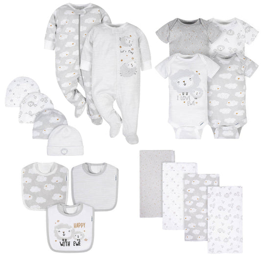 17-Piece Baby Neutral Sheep Apparel & Blankets Set-Gerber Childrenswear