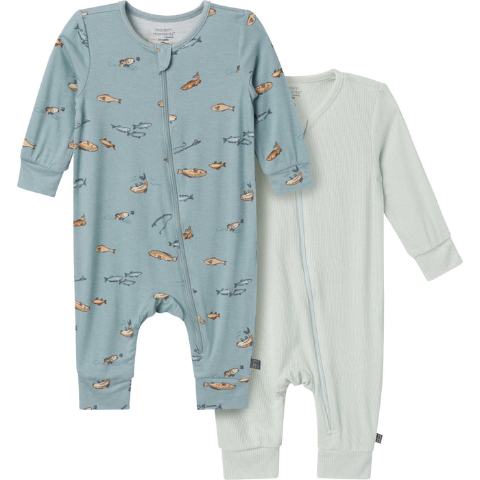 2-Pack Baby Boys Medium Teal Fishing Footless Coveralls