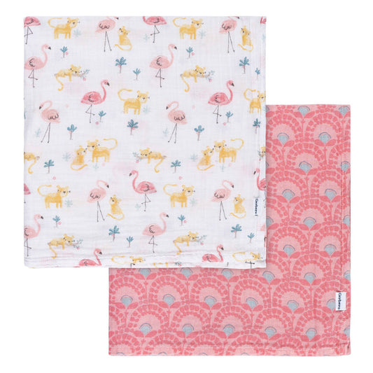 2-Pack Baby Girls Animal Geo Muslin Blanket