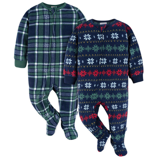 2-Pack Baby & Toddler Neutral Multi Fairisle Fleece Pajamas