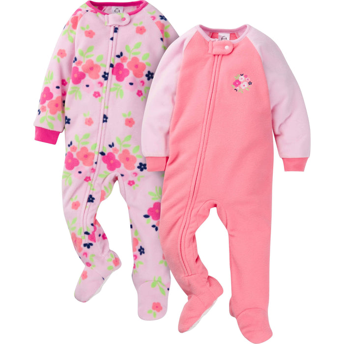2-Pack Baby & Toddler Girls Floral Fleece Pajamas-Gerber Childrenswear