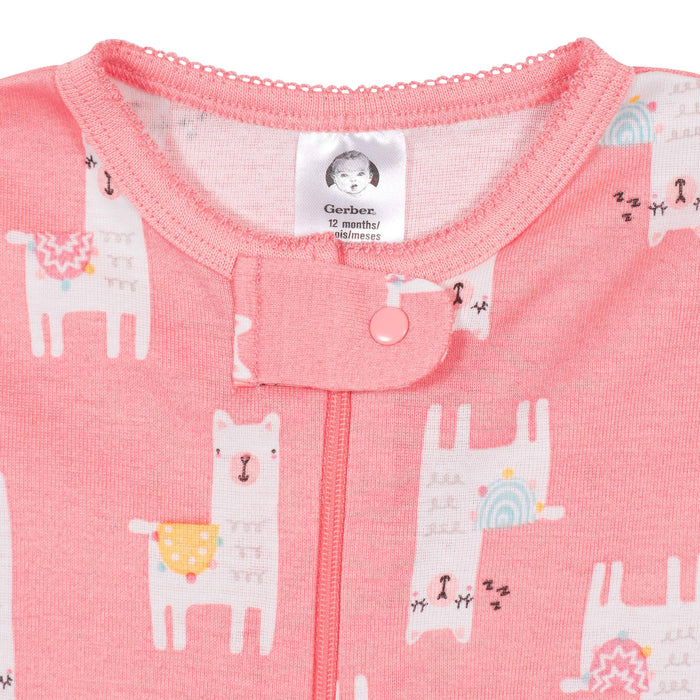 2-Pack Baby & Toddler Girls Llama Snug Fit Footed Cotton Pajamas-Gerber Childrenswear