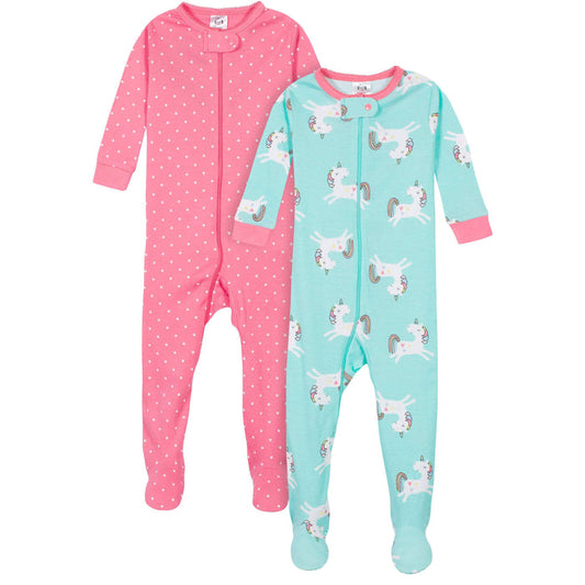 2-Pack Baby & Toddler Girls Unicorns Snug Fit Footed Cotton Pajamas-Gerber Childrenswear