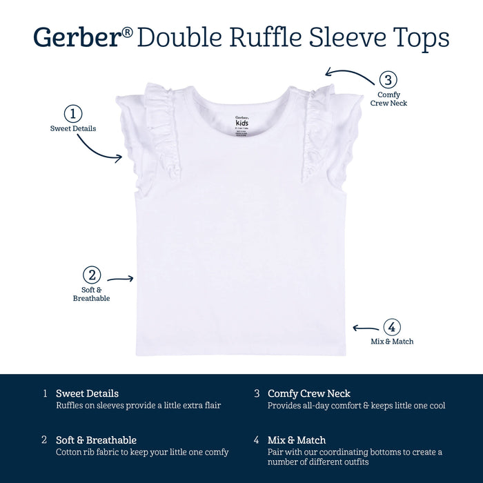 2-Pack Infant & Toddler Girls Pink & White Double Ruffle Tops