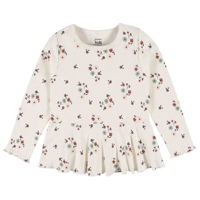 2-Pack Infant & Toddler Girls Mint Floral Peplum Tops