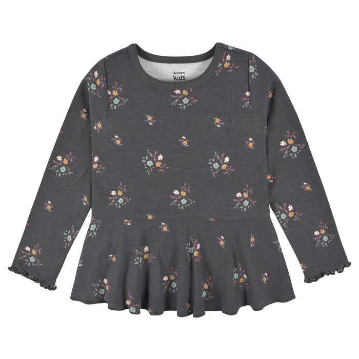 2-Pack Infant & Toddler Girls Mustard & Plum Floral Peplum Tops