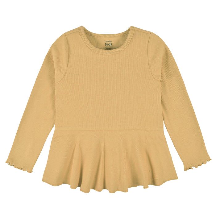 2-Pack Infant & Toddler Girls Mustard & Plum Floral Peplum Tops