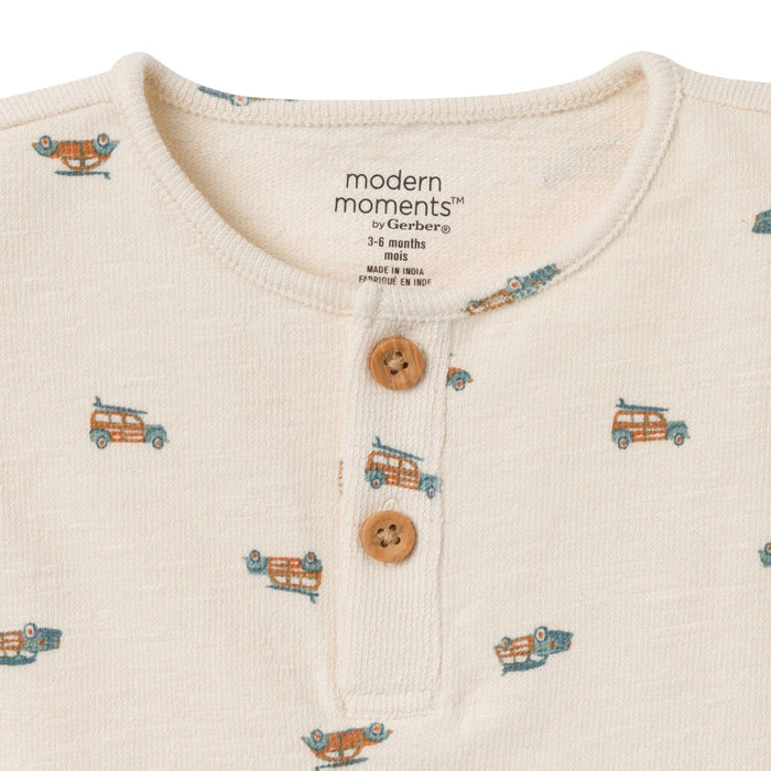 2-Piece Baby Boys Beige Beach Buggys Henley Shirt and Shorts Set