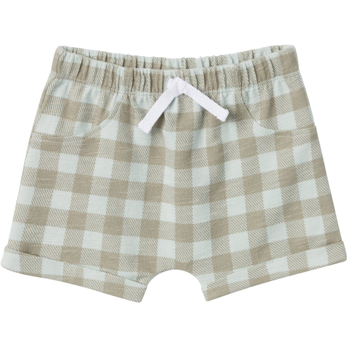 2-Piece Baby Boys Light Sky Gingham Henley Shirt and Shorts Set