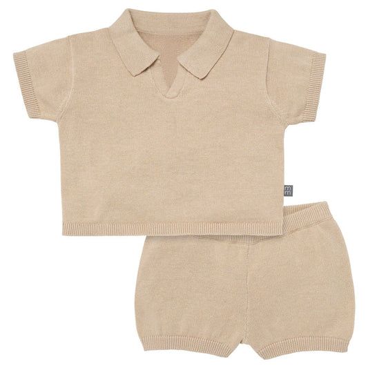 2-Piece Baby Boys Light Tan Johnny Collar Sweater Knit Set outfits Modern Moments™ by Gerber®